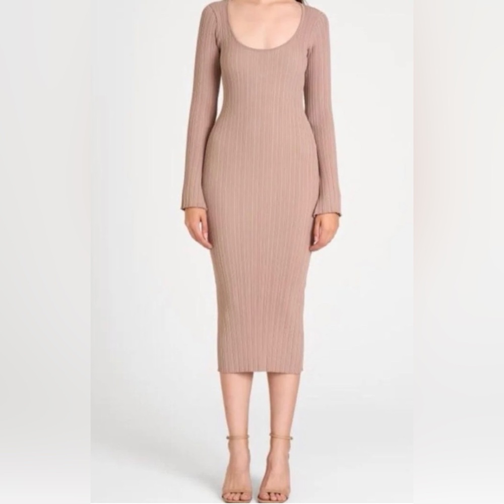 Wayf Elegant Tan Ribbed Knit Dress